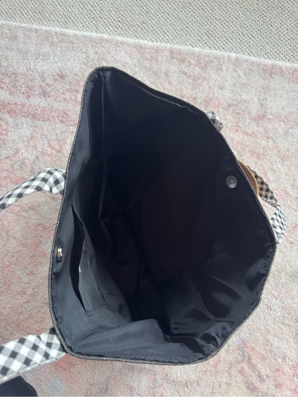 Mud Pie Black Lined Tote with Button Closure - Picture 3 of 4